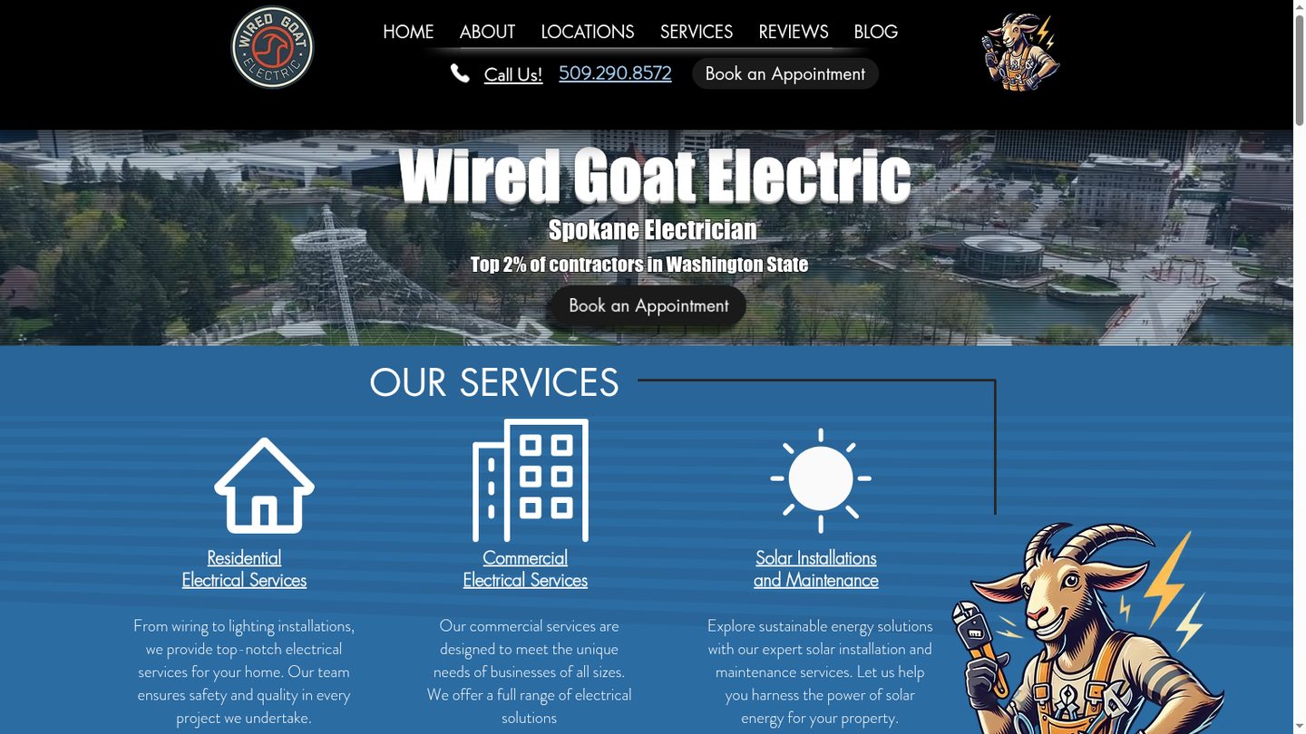 Wired Goat Electric website homepage screenshot